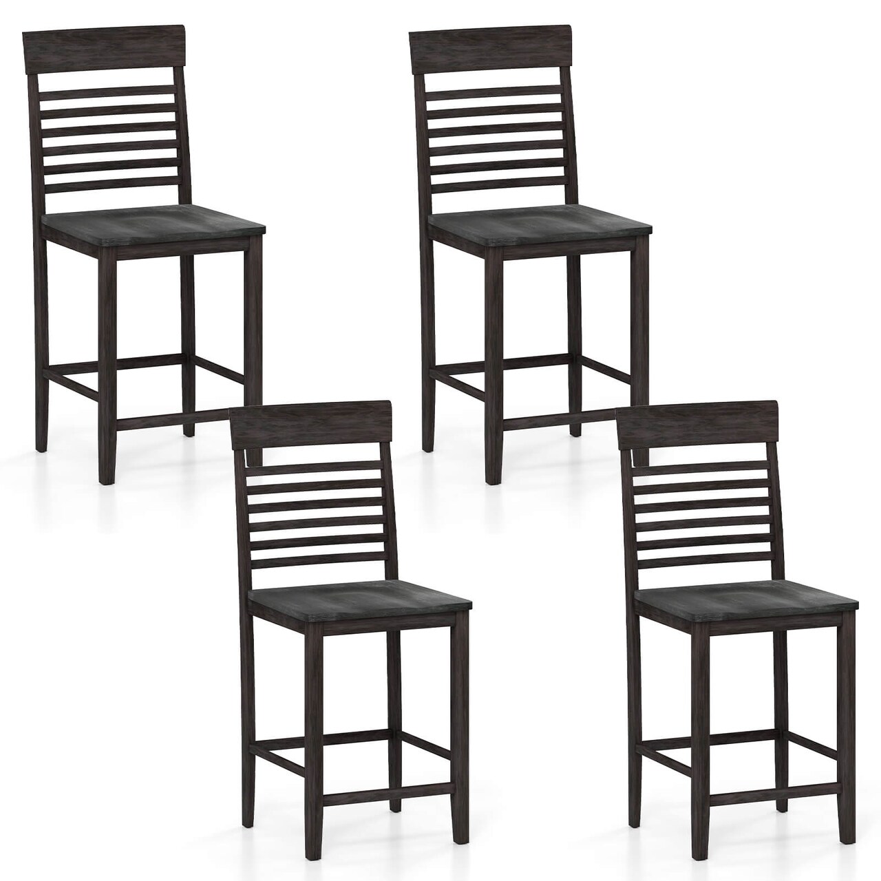 Costway Counter-Height Dining Chair Set of 2/4 with Footrests Solid Wood Frame Modern